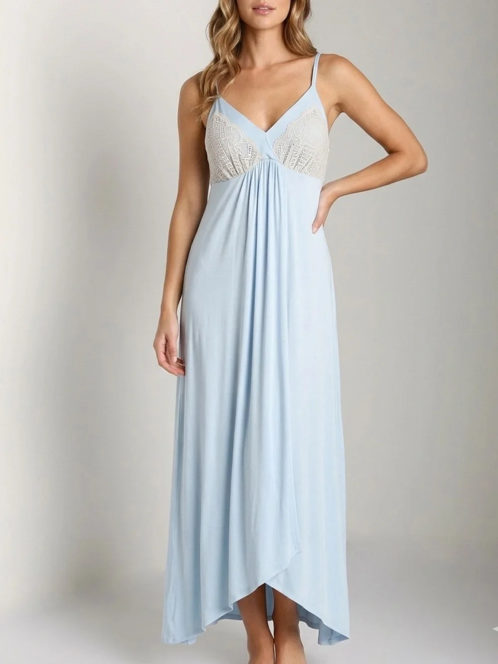 Soma cool nights powder blue and lace sleeveless v neck wrap nightgown size xl
